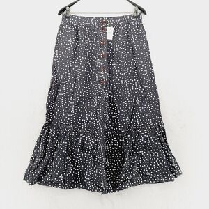 New AE77 Black/White Polka Dot Ruffle Midi Skirt P3616